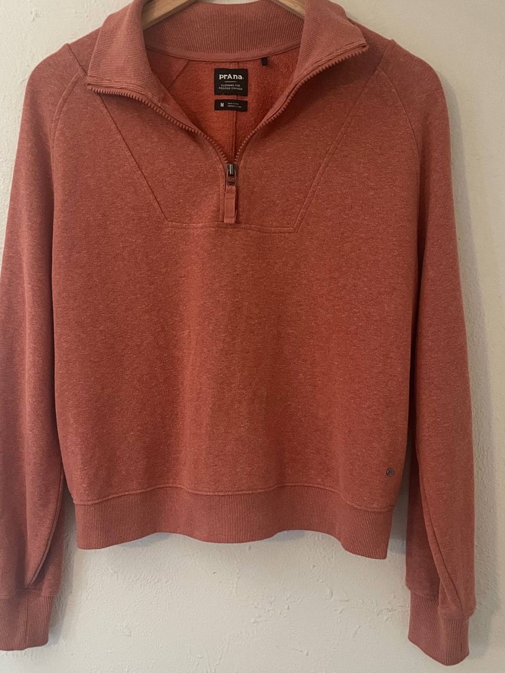 Prana Cozy Up Half Zip Pullover Peach Hemp Blend Medium